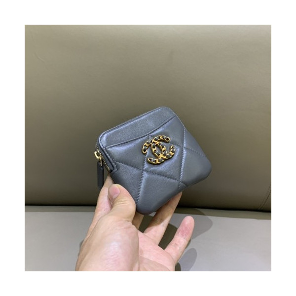 샤넬 19 지퍼 카드 동전지갑 다크 그레이