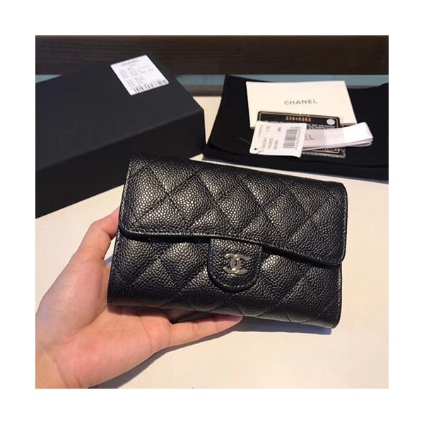 [CHANEL]샤넬 클래식 플랩 중지갑 A84341-3 캐비어 은장