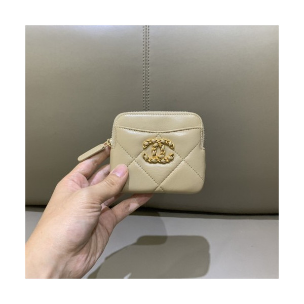 샤넬 19 지퍼 카드 동전지갑 살구