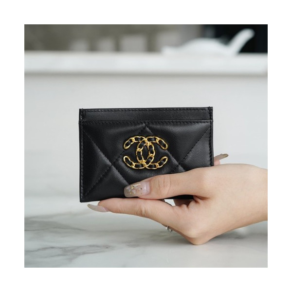 샤넬 카드 지갑 램스킨 금장 블랙 AP1167