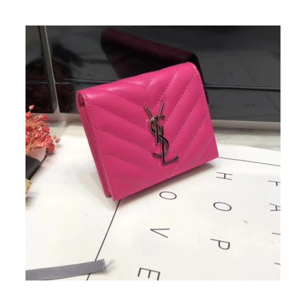 Saint Laurent 2020 여성용 퀄팅 반지갑 핫핑크,핑크