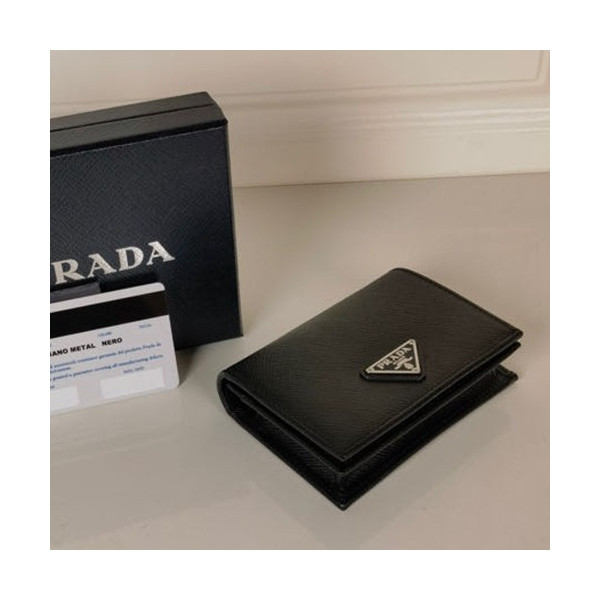 프라다 사피아노 트라이앵글 로고 반지갑 블랙 1MV021