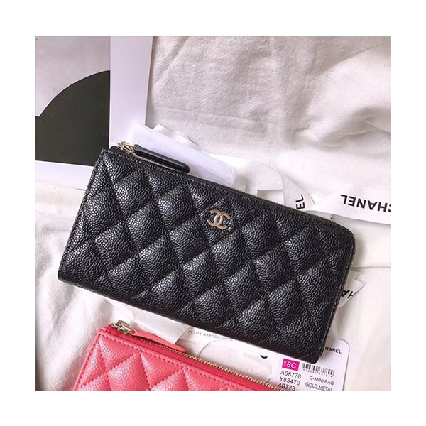 [CHANEL]샤넬 지퍼 장지갑 A68788-1 캐비어 은장