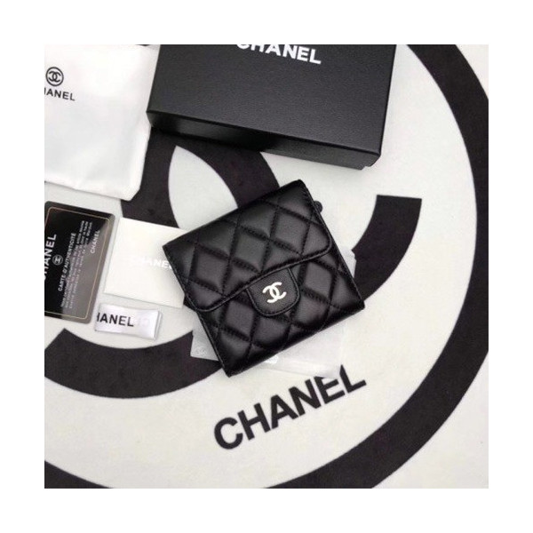 Chanel 2020 여성용 램스킨 클래식 반지갑 블랙,핑크베이지