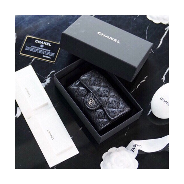 샤넬 클래식 똑딱이 카드지갑 캐비어 은장 AP0214