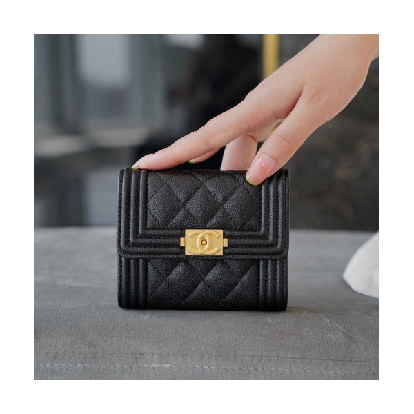 샤넬 보이 똑딱이 반지갑 캐비어 금장 미니 A80734