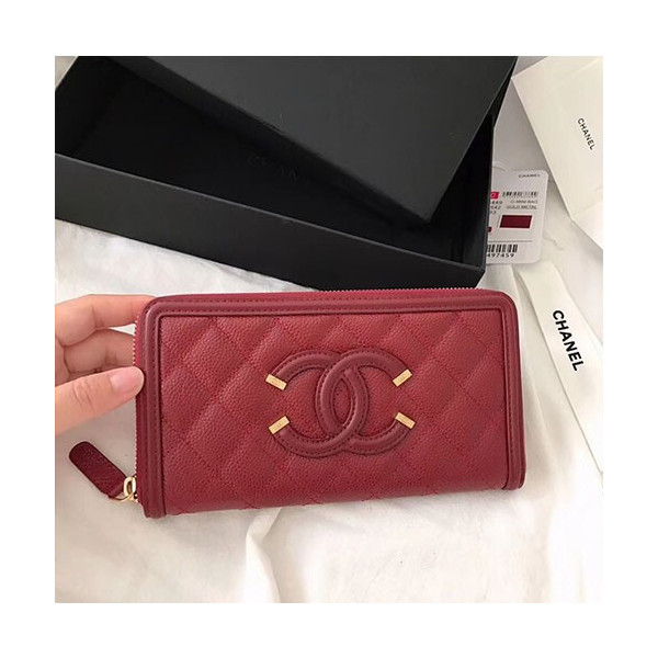 [CHANEL]샤넬 로고 롱 지퍼 지갑 A84449