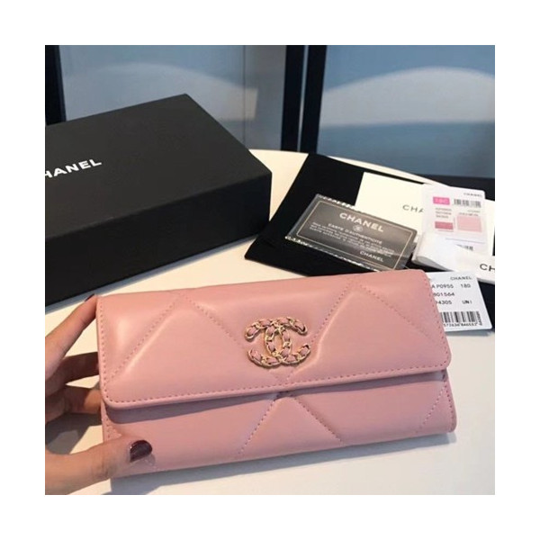 샤넬 19 플랩 장지갑 핑크
