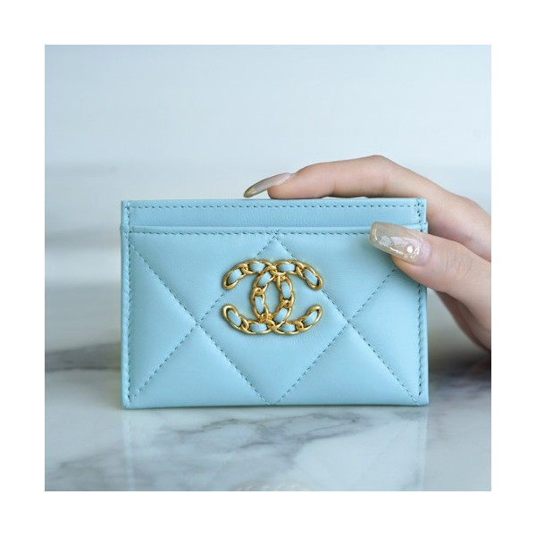 샤넬 카드 지갑 램스킨 금장 스카이 AP1167