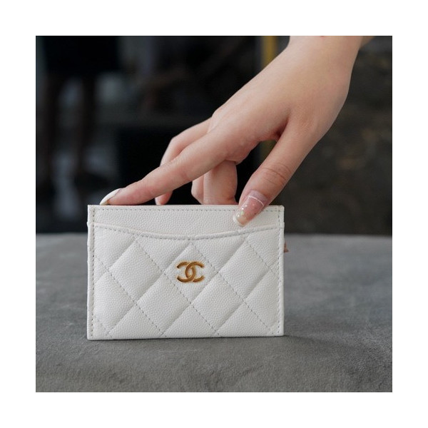 샤넬 클래식 카드지갑 캐비어 금장 화이트 AP0213