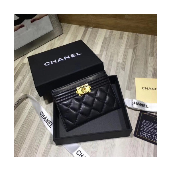 Chanel 2020 여성용 램스킨 보이 카드지갑 블랙금장,은장