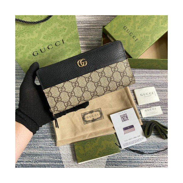 구찌 마몬트 지퍼 어라운드 장지갑 베이지 블랙