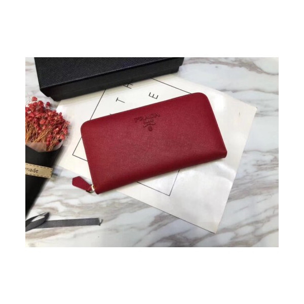 Prada 프라다 여성용 사피아노 지퍼 장지갑 레드,핑크