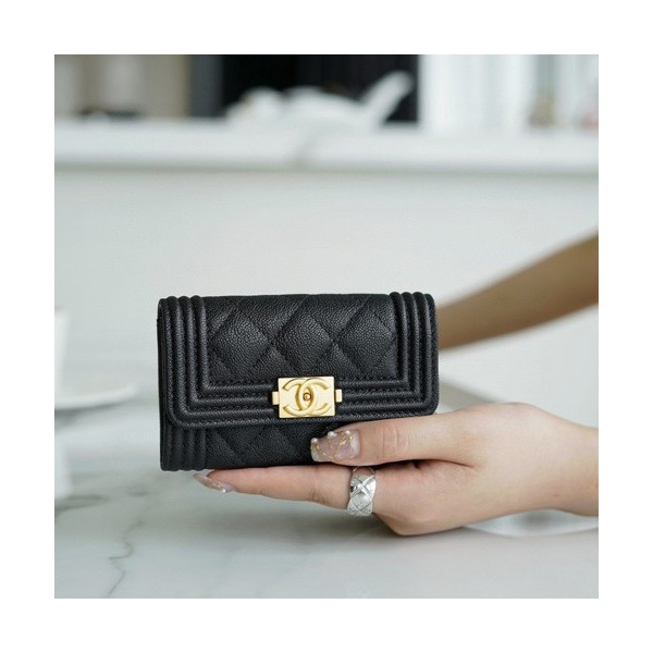 샤넬 보이 플랩 체인 카드지갑 캐비어 금장