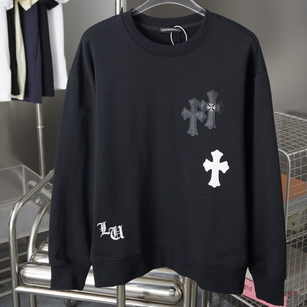 [ Chrome Heart* ] 크롬하* 가죽 패치 맨투맨