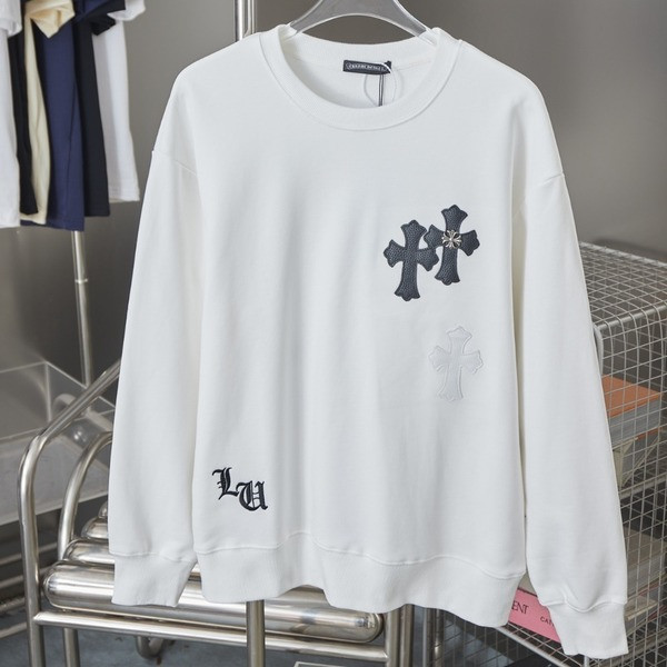 [ Chrome Heart* ] 크롬하* 가죽 패치 맨투맨