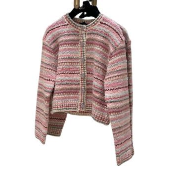 [ 샤넬 ] 핑크 스트라이프 니트 가디건