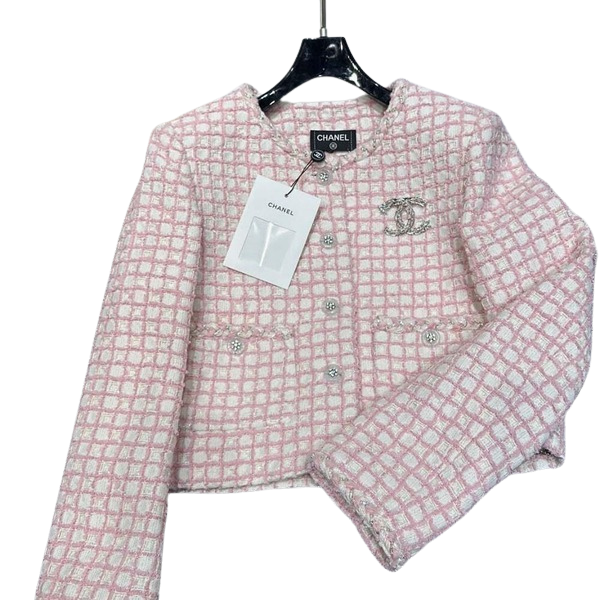 [ 샤넬 ] 핑크 체크 자켓