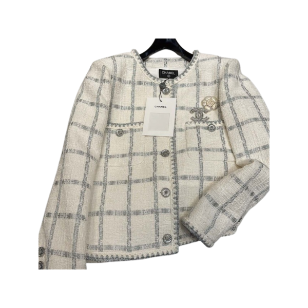 [ 샤넬 ] 투인원 브로치 우븐 자켓