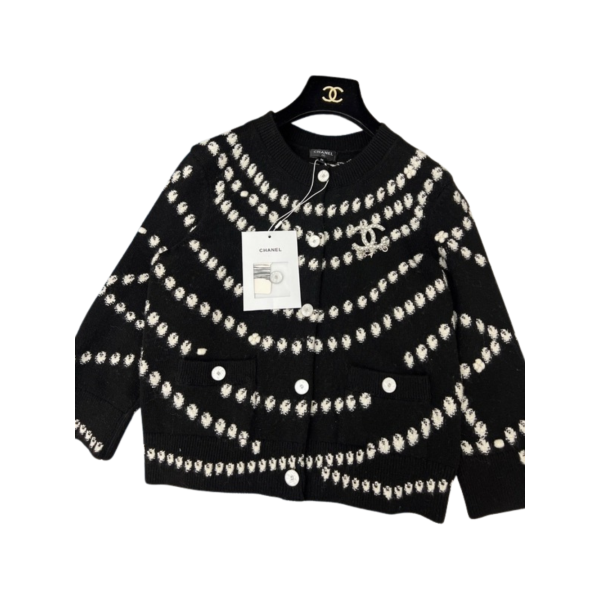 [ 샤넬 ] 25ss 진주 블랙 가디건