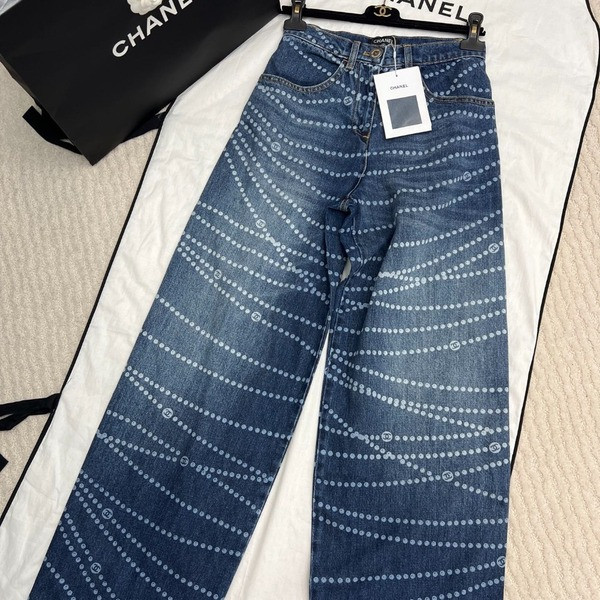[ 샤넬 ] 25ss 진주 와이드 청바지