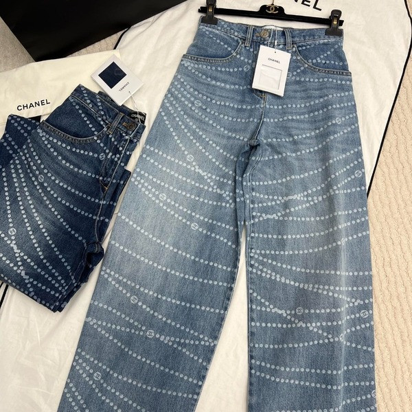[ 샤넬 ] 25ss 진주 와이드 청바지