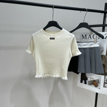 [ Miu Miu ] 미우미우 프릴 골지 반팔 니트