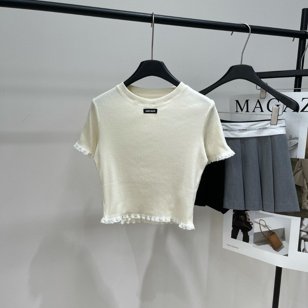 [ Miu Miu ] 미우미우 프릴 골지 반팔 니트