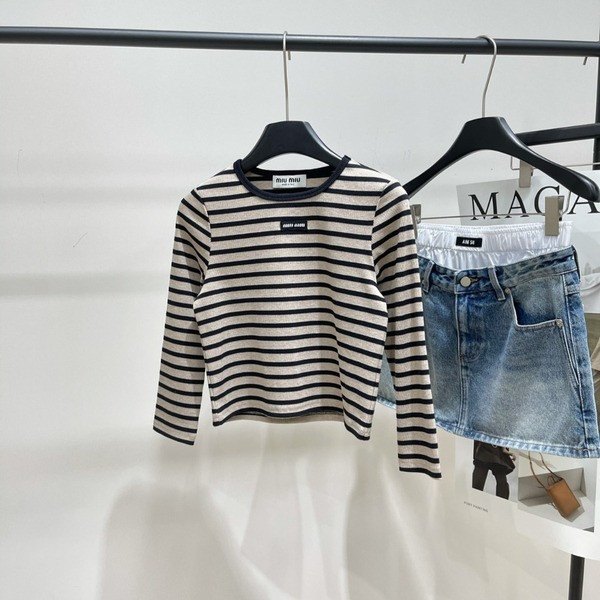 [ Miu Miu ] 미우미우 스트라이프 골지 티