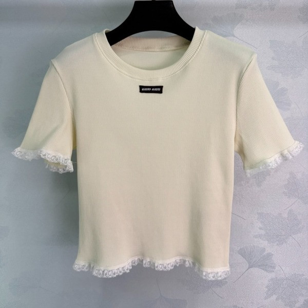 [ Miu Miu ] 미우미우 레이스 골지 반팔티