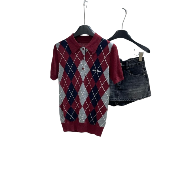 [ Miu Miu ] 미우미우 퀼팅 캐시미어 반팔 니트