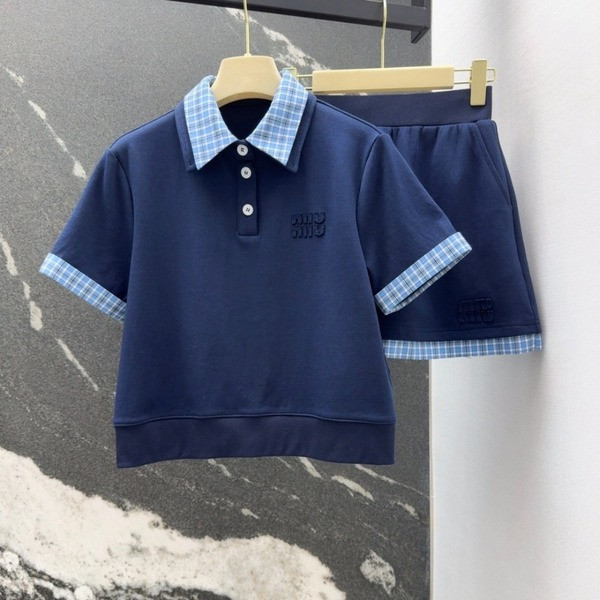 [ Miu Miu ] 미우미우 카라 체크 스커트 세트