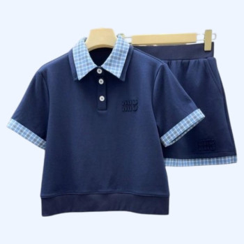 [ Miu Miu ] 미우미우 카라 체크 스커트 세트