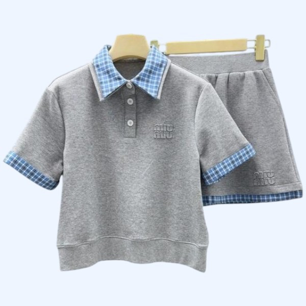 [ Miu Miu ] 미우미우 카라 체크 스커트 세트