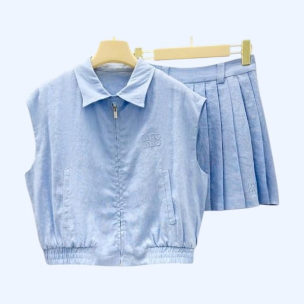 [ Miu Miu ] 미우미우 주름스커트 집업 세트