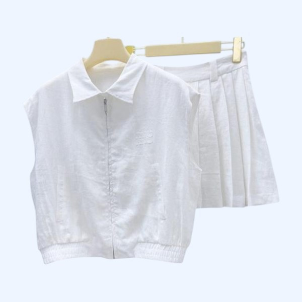 [ Miu Miu ] 미우미우 주름스커트 집업 세트