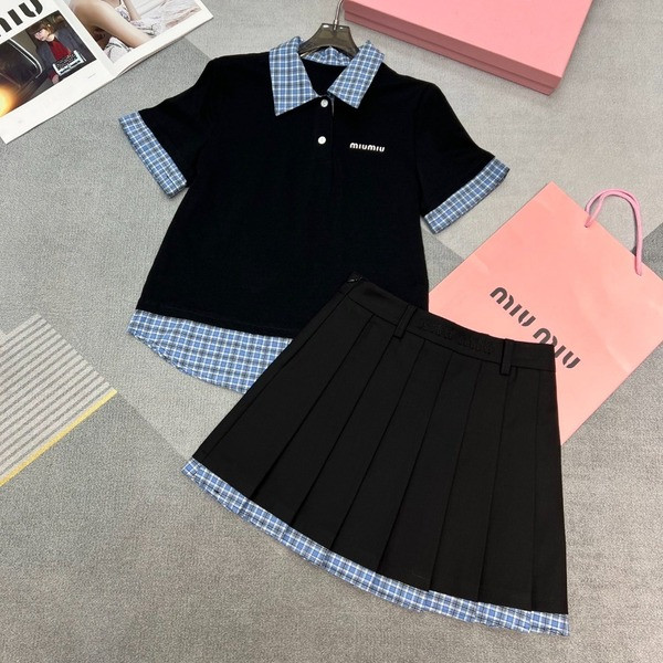 [ Miu Miu ] 미우미우 체크 배색 투피스