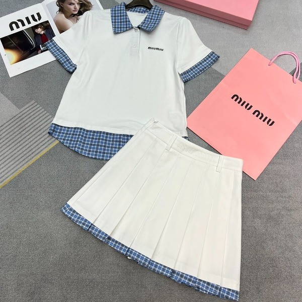 [ Miu Miu ] 미우미우 체크 배색 투피스