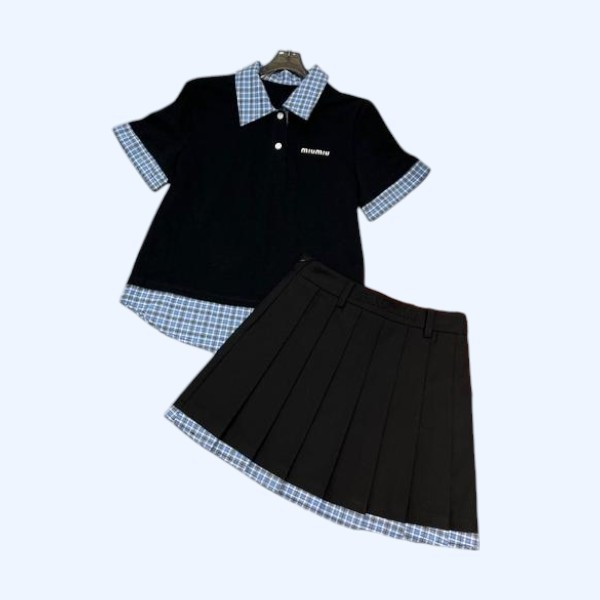 [ Miu Miu ] 미우미우 체크 배색 투피스