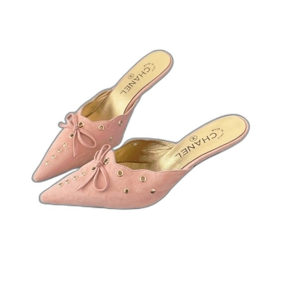 [ 샤넬 ] 스웨이드 뮬 슈즈 힐