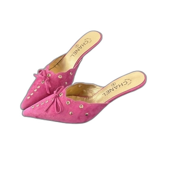 [ 샤넬 ] 스웨이드 뮬 슈즈 힐