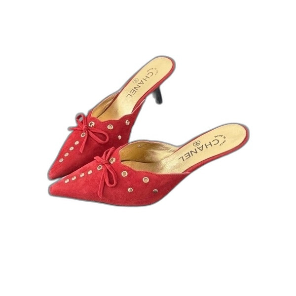 [ 샤넬 ] 스웨이드 뮬 슈즈 힐