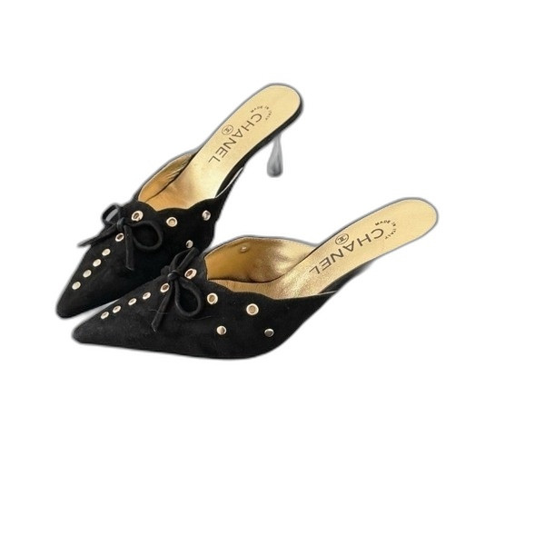 [ 샤넬 ] 스웨이드 뮬 슈즈 힐