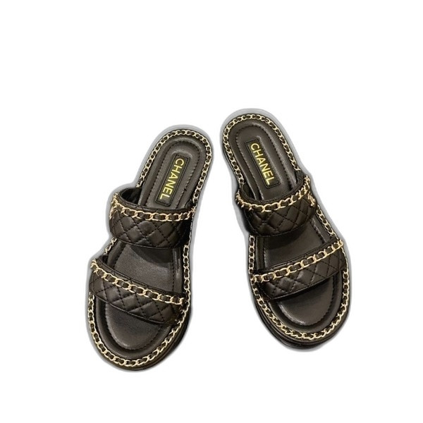 [ Chanel ] 샤넬 퀼팅 체인 통굽 슬라이드
