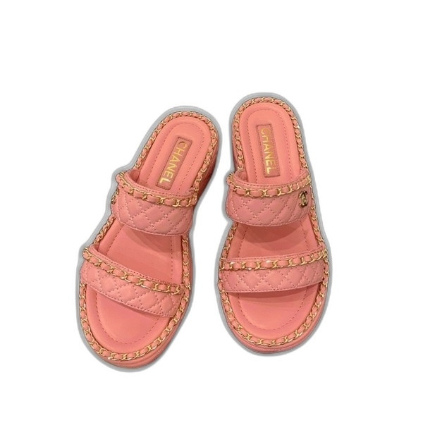 [ Chanel ] 샤넬 퀼팅 체인 통굽 슬라이드