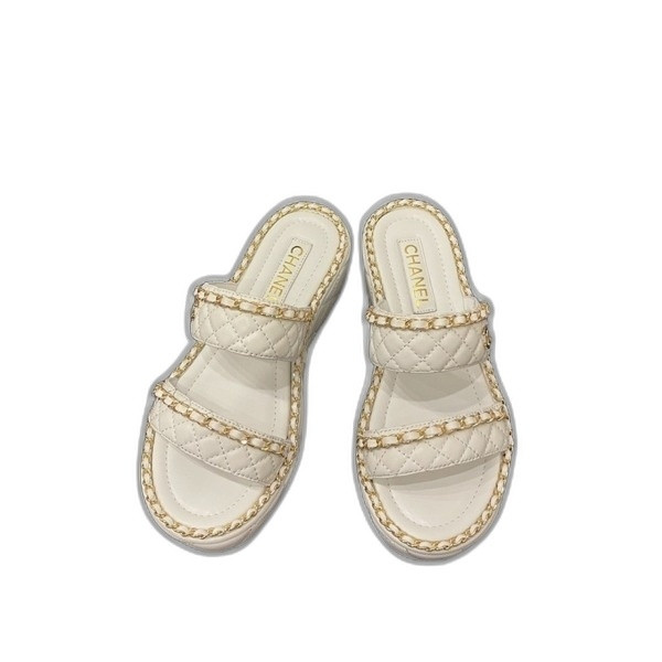 [ Chanel ] 샤넬 퀼팅 체인 통굽 슬라이드