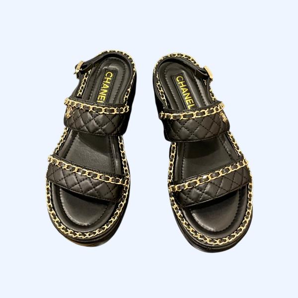 [ Chanel ] 샤넬 퀼팅 체인 통굽 샌들