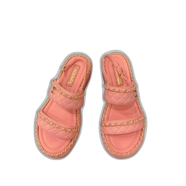 [ Chanel ] 샤넬 퀼팅 체인 통굽 샌들