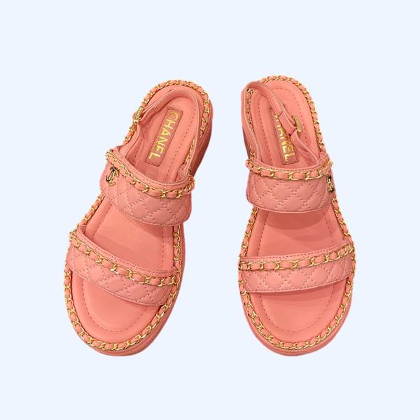 [ Chanel ] 샤넬 퀼팅 체인 통굽 샌들