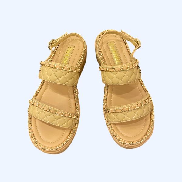 [ Chanel ] 샤넬 퀼팅 체인 통굽 샌들